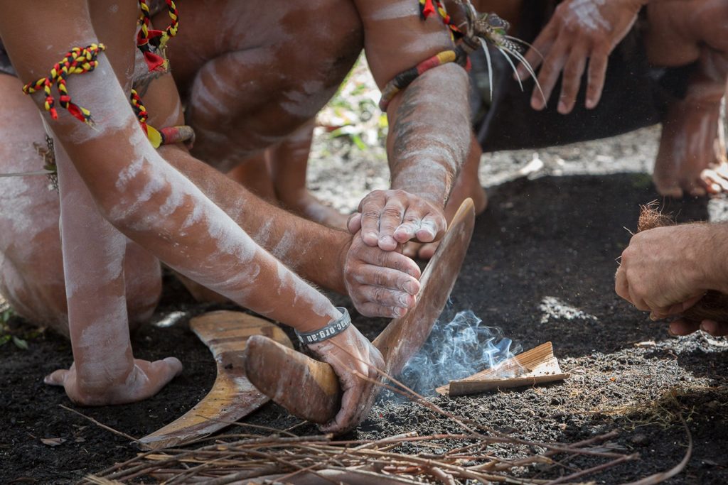 Traditional fire making at the Giingan Experience