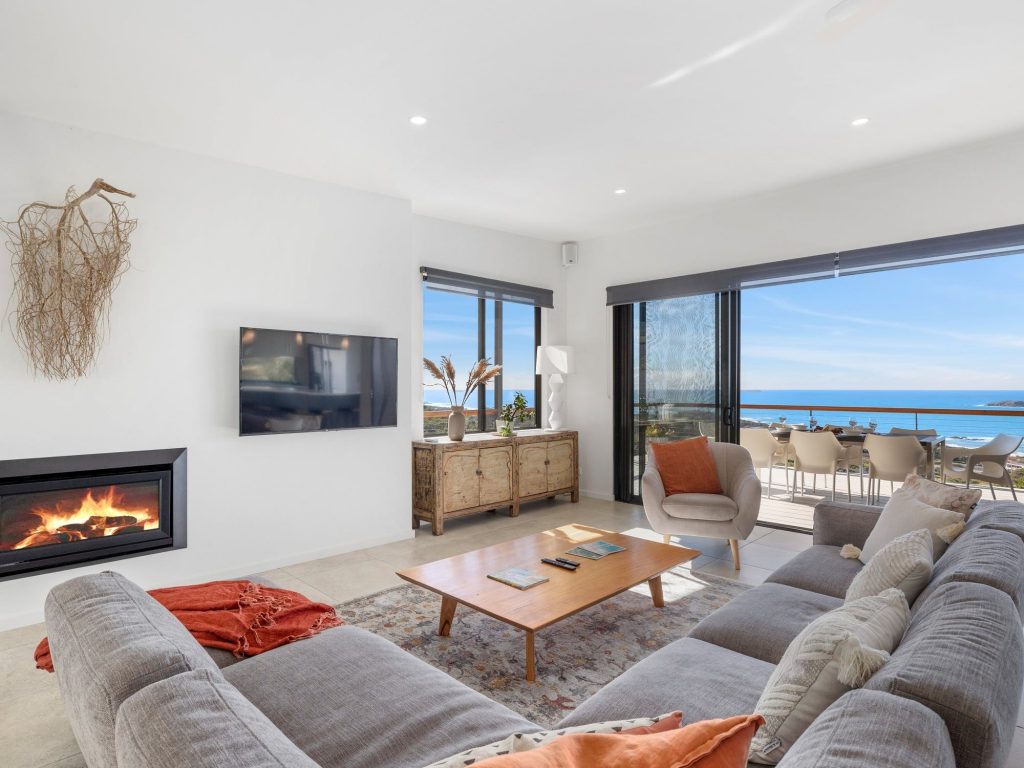 Spacious lounge with views and gas fire
